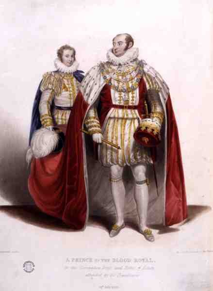 Un príncipe de la sangre real en el vestido de coronación y túnicas de estado acompañado por su portador de tren de James (after) Stephanoff