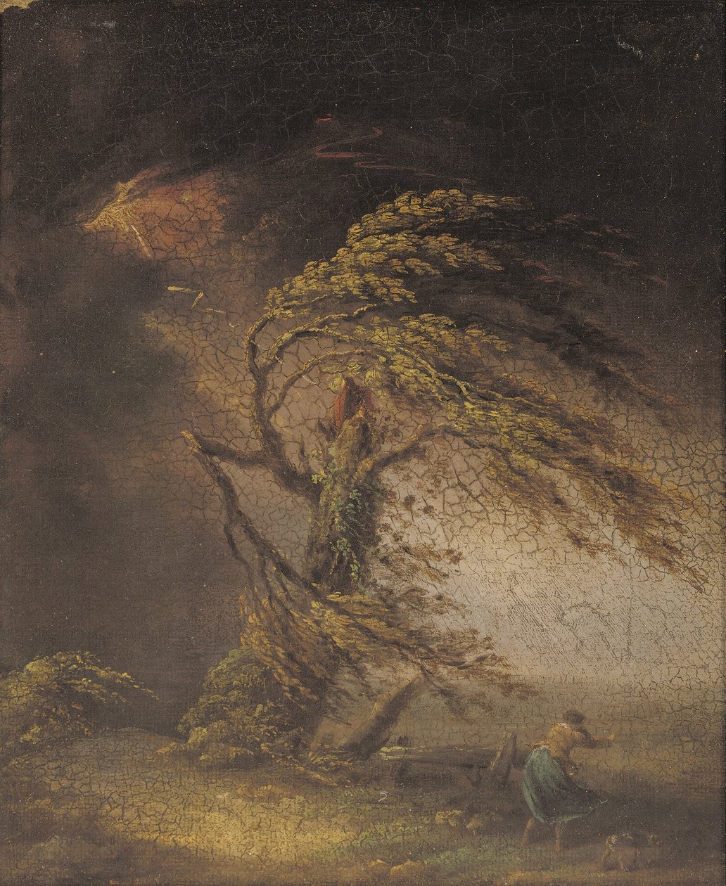 Un árbol alcanzado por un rayo (óleo sobre lienzo colocado sobre tabla) de James (circle of) Ward