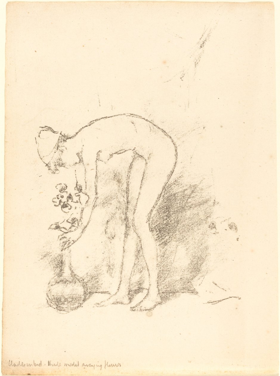 Una modelo desnuda arreglando flores, c. 1892 de James Abbott McNeill Whistler