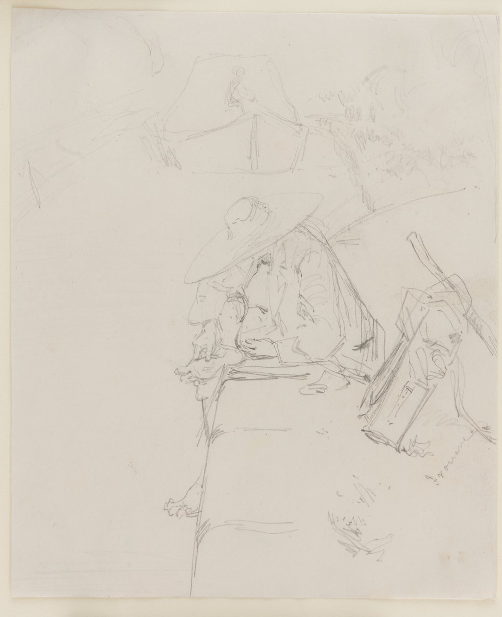 Un hombre sentado en el borde de una pared de James Abbott McNeill Whistler