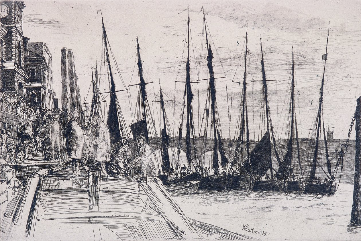 Barcos junto a Billingsgate, Londres, 1859 de James Abbott McNeill Whistler