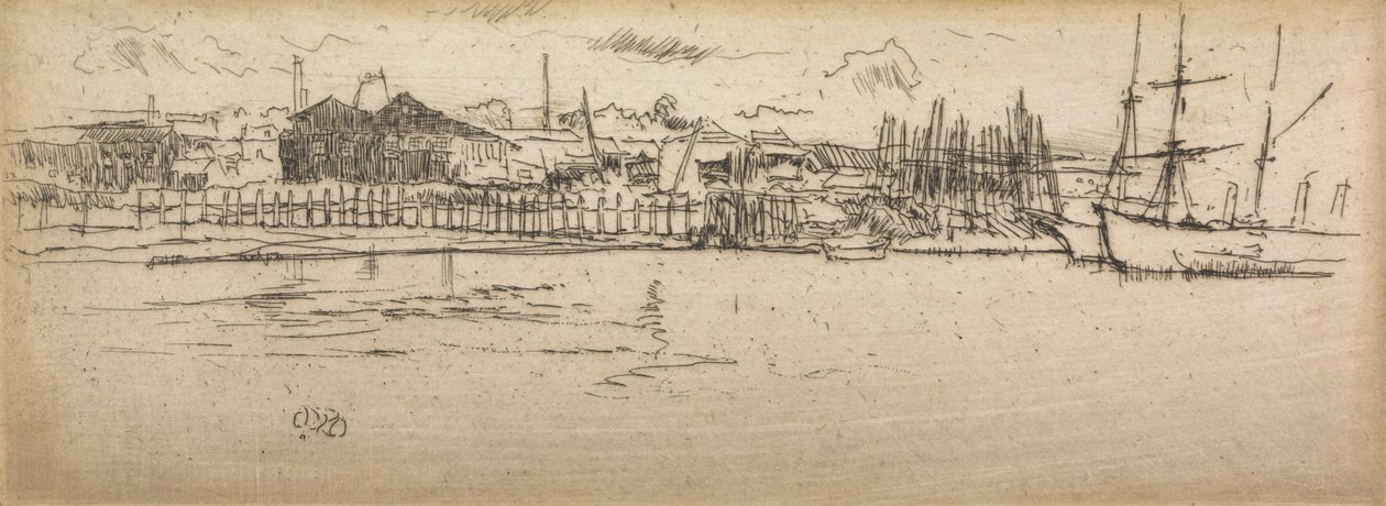 Dique seco, Southampton, de un conjunto de doce grabados titulado La revisión naval, 1887 de James Abbott McNeill Whistler