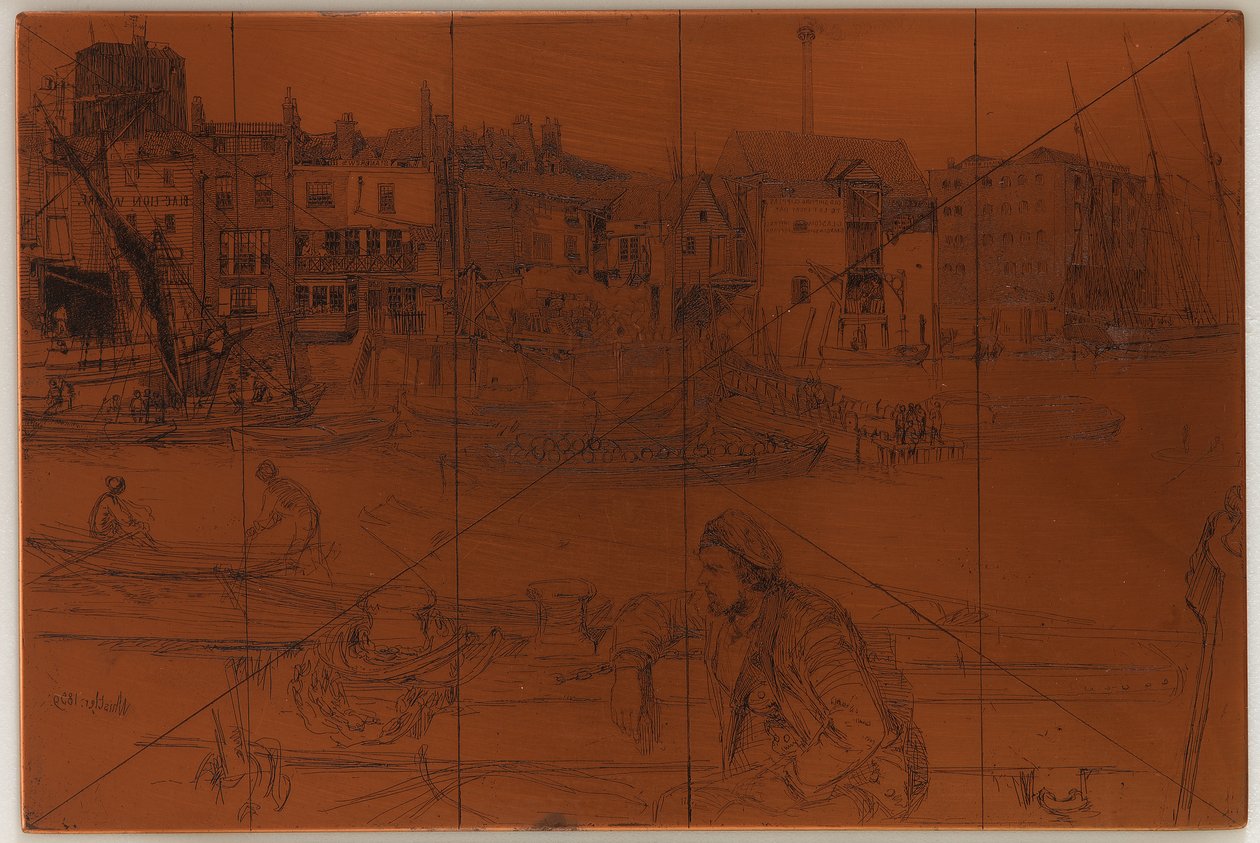 Placa de grabado: Muelle del León Negro, 1859 de James Abbott McNeill Whistler