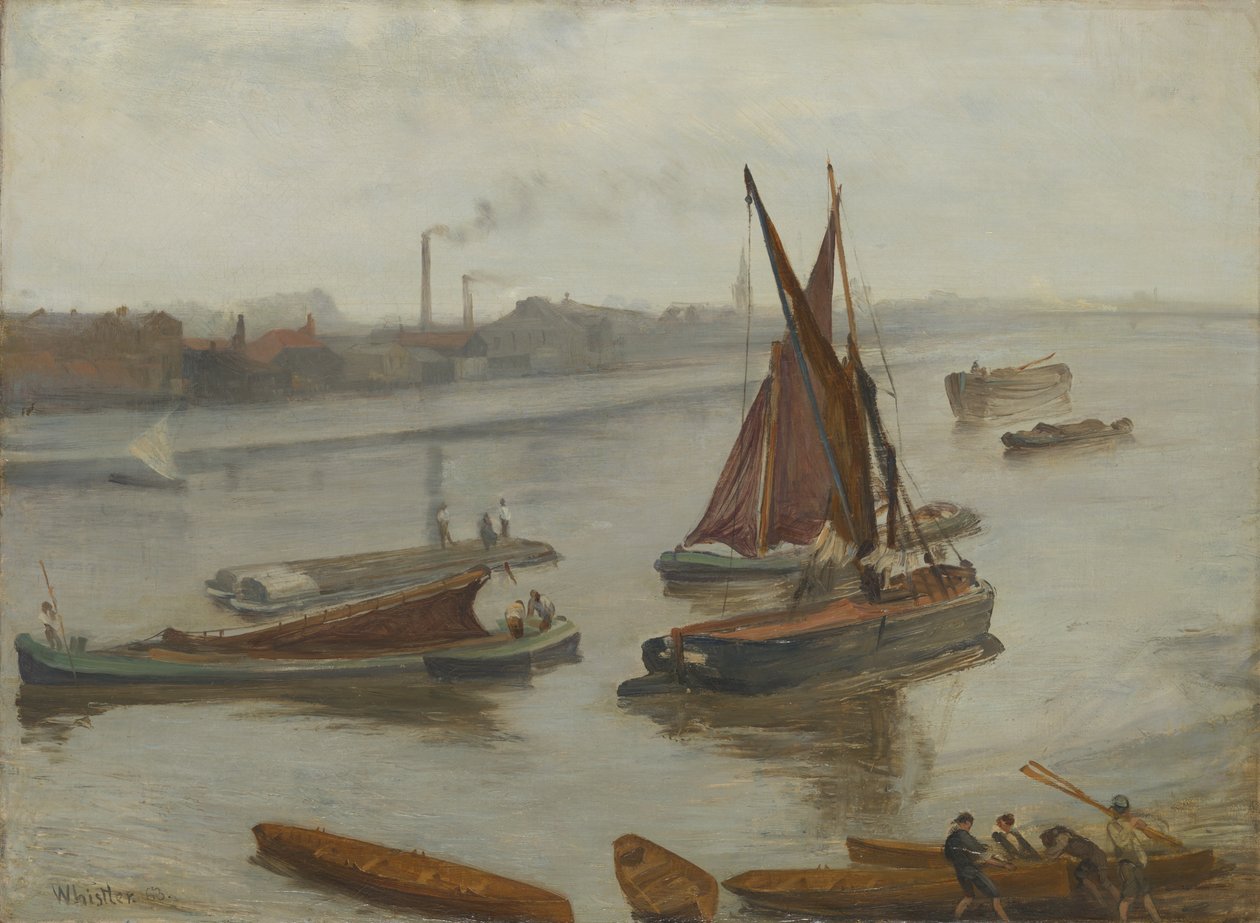 Gris y plata: Old Battersea Reach, 1863 de James Abbott McNeill Whistler