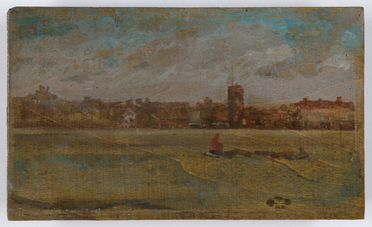 Armonía en marrón y oro: Old Chelsea Church, probablemente 1884 (óleo sobre panel de madera) de James Abbott McNeill Whistler