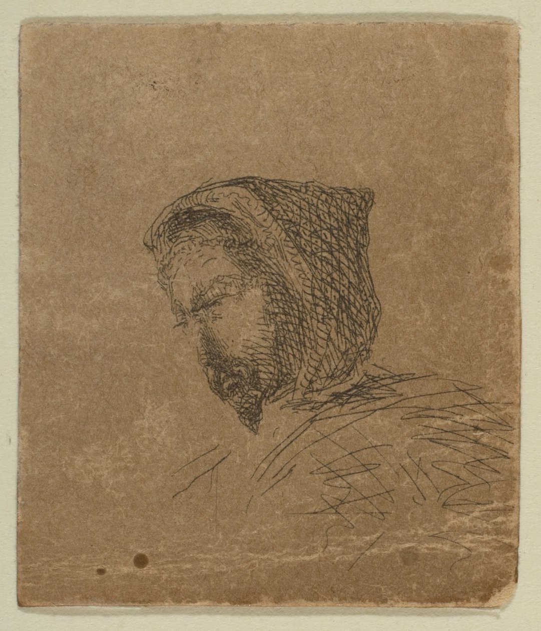 Cabeza masculina con capucha de Bocetos en la Placa de la Encuesta Costera, 1854-55 de James Abbott McNeill Whistler