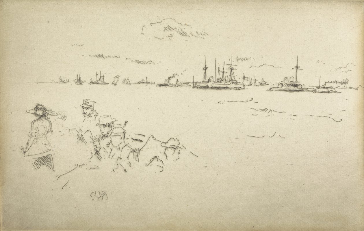 Monitores, de un conjunto de doce grabados titulado La Revisión Naval, 1887 de James Abbott McNeill Whistler