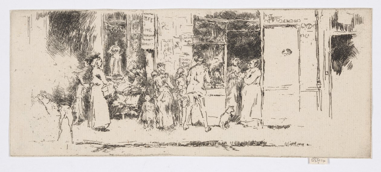 Puesto de periódicos, Rue de Seine, c.1892-93 (aguafuerte; tinta sobre papel) de James Abbott McNeill Whistler