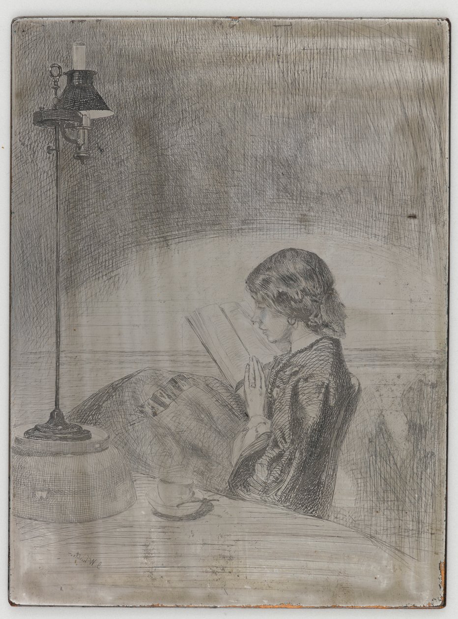 Leyendo a la luz de la lámpara, 1858 de James Abbott McNeill Whistler