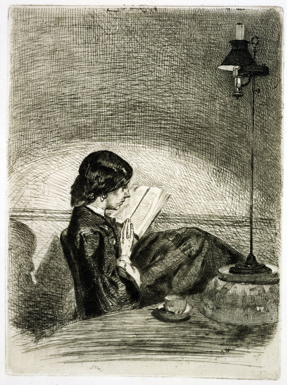 Leyendo a la luz de la lámpara, 1858 de James Abbott McNeill Whistler
