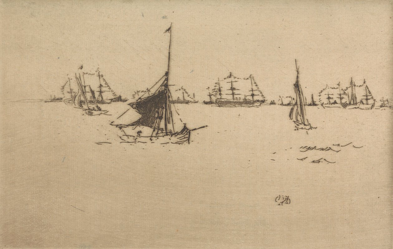 La flota: tarde, de un conjunto de doce grabados titulado La revisión naval, 1887 de James Abbott McNeill Whistler