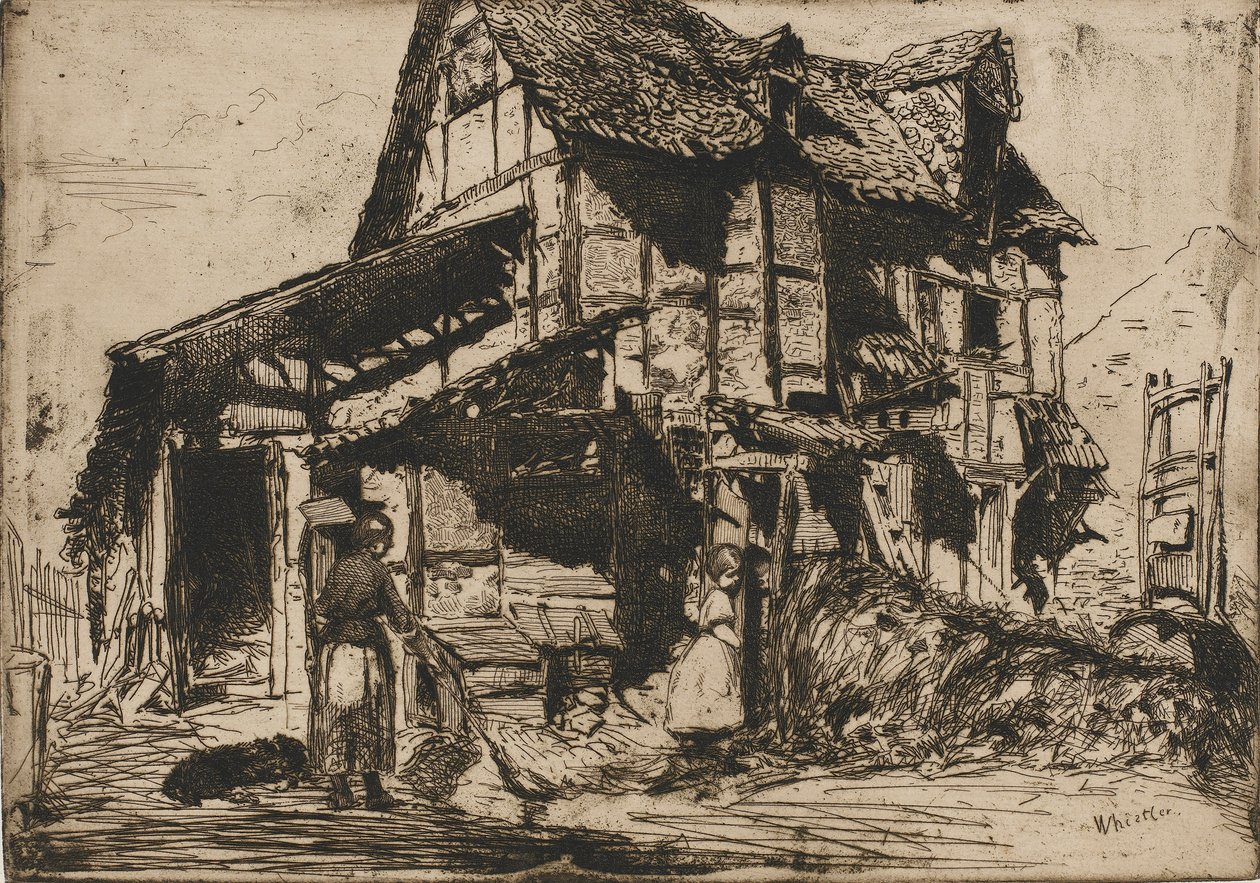 El inquilinato inseguro. Uno de los doce grabados de la naturaleza. El conjunto francés, 1858 de James Abbott McNeill Whistler
