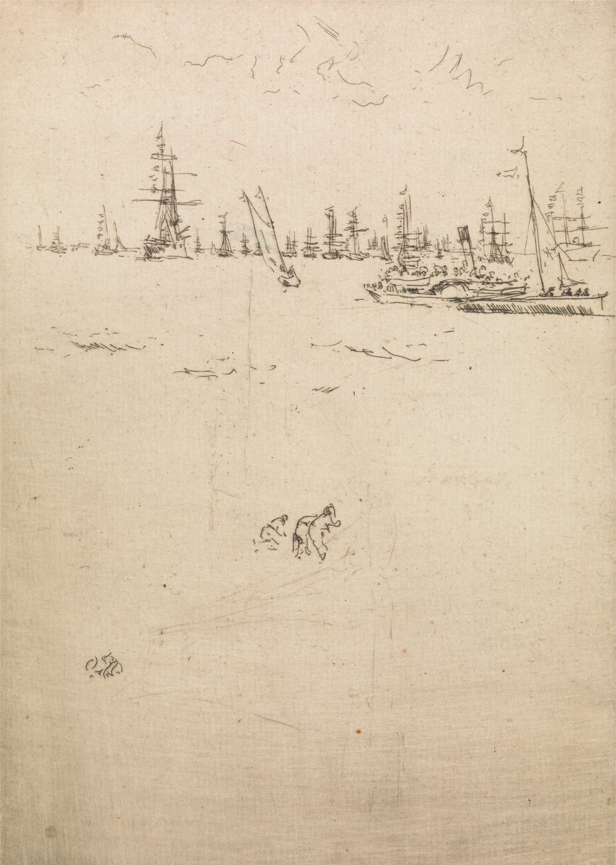 Barco de visitantes, de un conjunto de doce grabados titulado La revisión naval, 1887 de James Abbott McNeill Whistler
