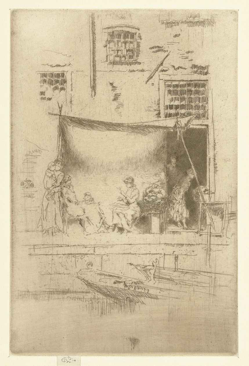 Mujeres bajo un toldo en el muelle
Puesto de frutas
Un conjunto de veintiséis grabados (título de la serie) de James Abbott McNeill Whistler