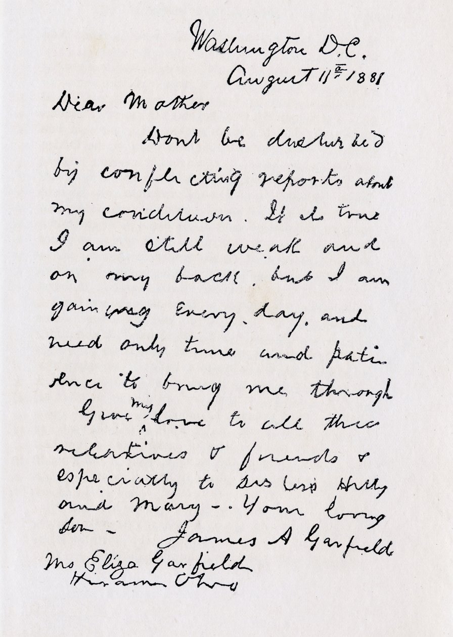 Carta de James Abram Garfield a su madre, de 