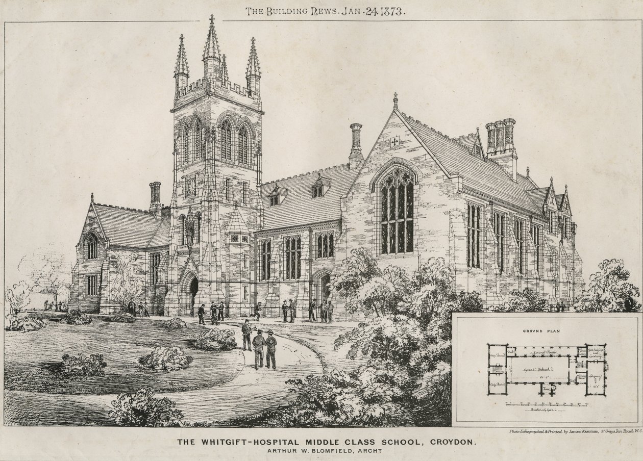 El Hospital Whitgift Middle Class School, Croydon, 1873 de James Akerman