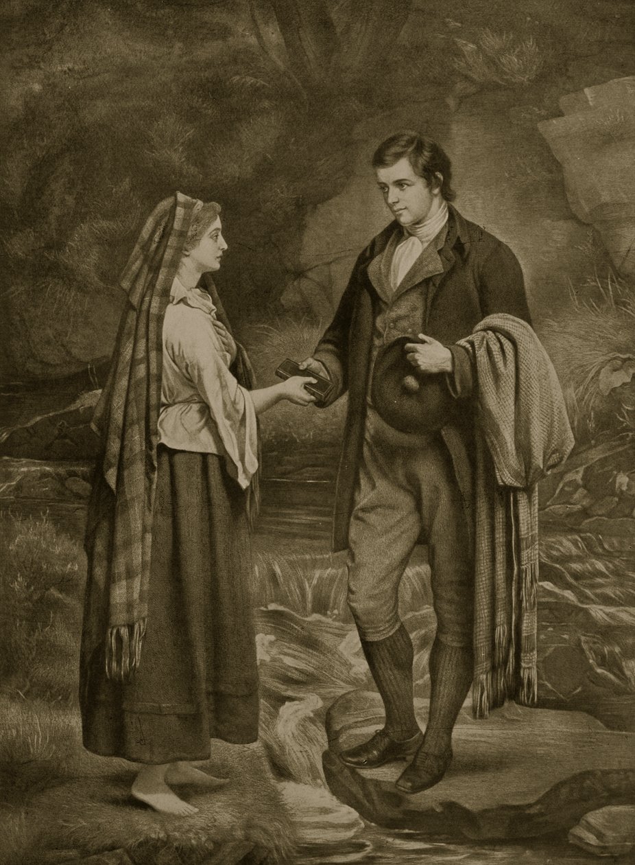 Compromiso de Robert Burns y Highland Mary, 1785, ilustración de 