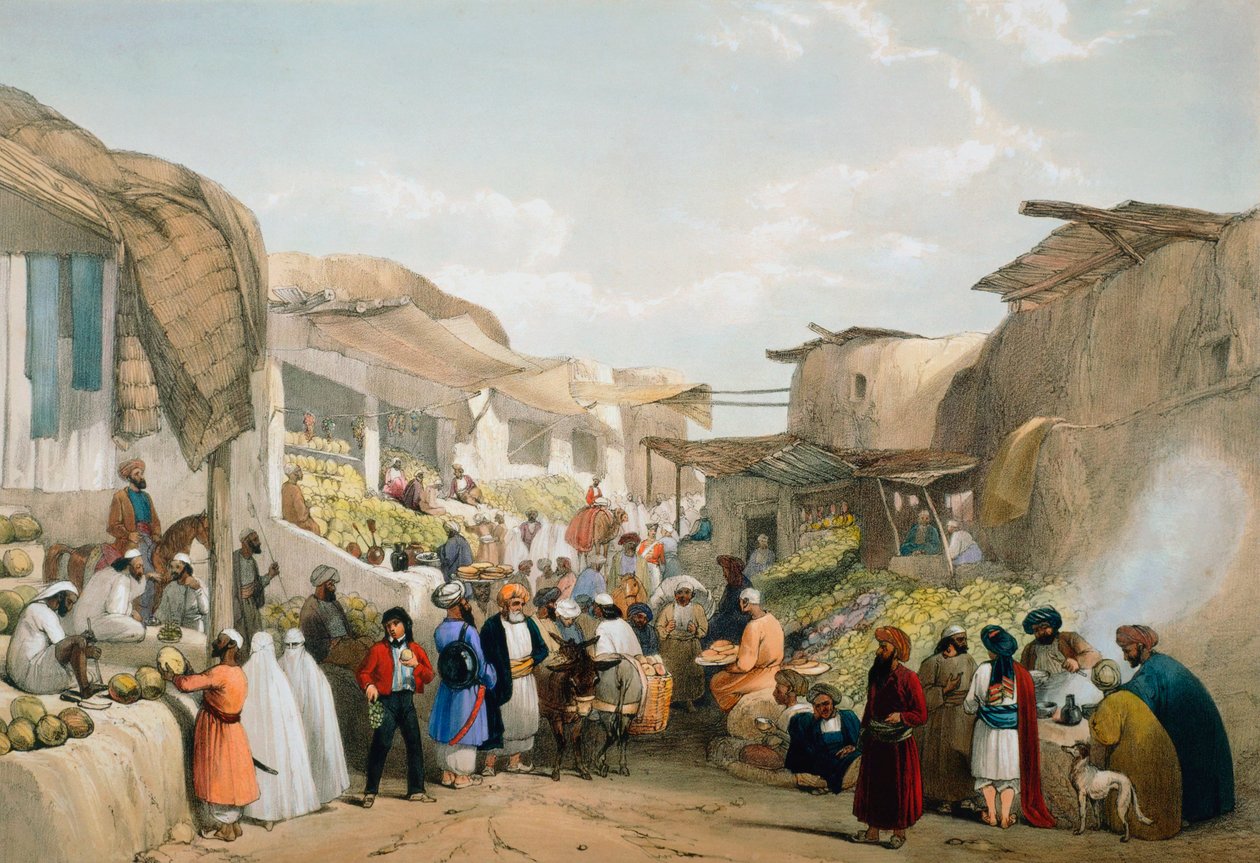 Bazar en Kabul durante la temporada de frutas, Primera Guerra Anglo-Afgana de James Atkinson