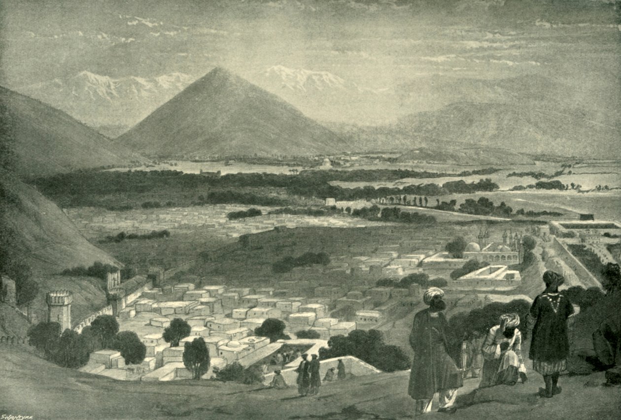 El Bala Hissar y la ciudad de Kabul desde la parte superior de la ciudadela, c1842, 1901 de James Atkinson
