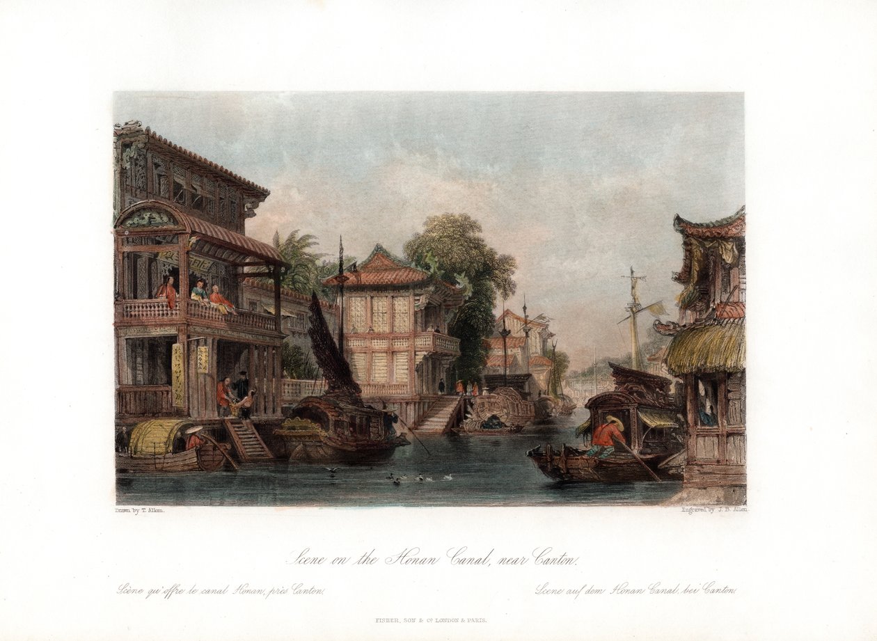 Escena en el canal de Honan, cerca de Cantón, China, c. 1840 de James B. Allen