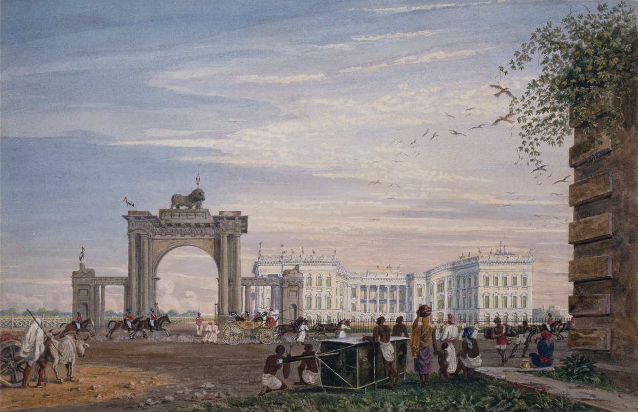 Vista de la Casa de Gobierno, desde el este, Calcuta, c.1820 (acuarela) de James Baillie Fraser