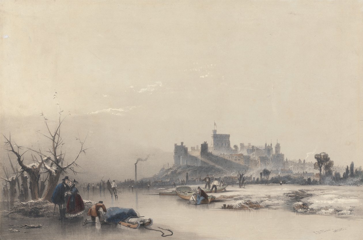 El castillo de Windsor desde el río helado durante la gran helada de James Baker Pyne