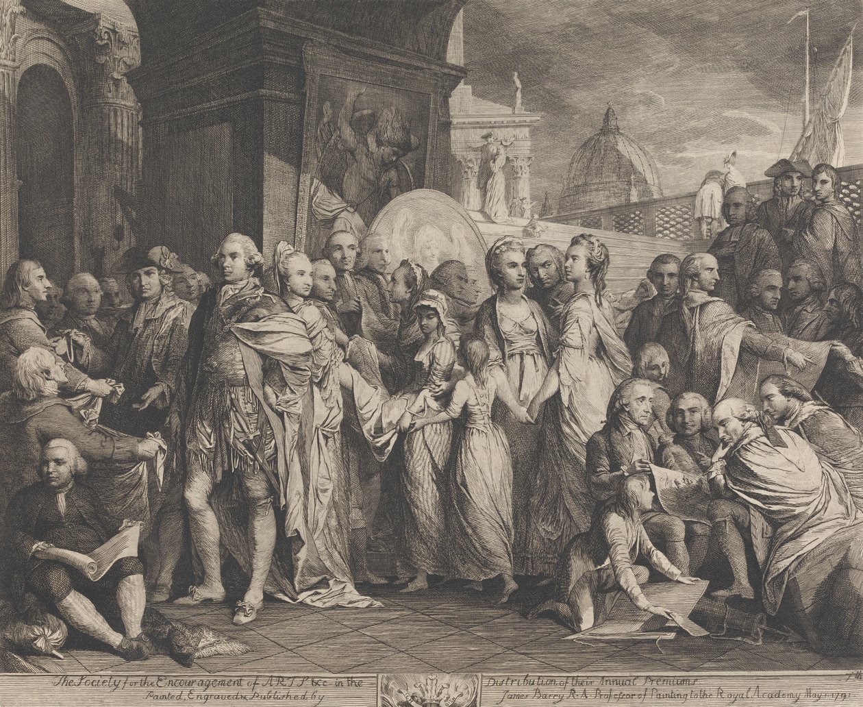 La Reina o la educación doméstica en Windsor (Diseños para las paredes del Gran Salón de la Sociedad para el Fomento de las Artes) de James Barry