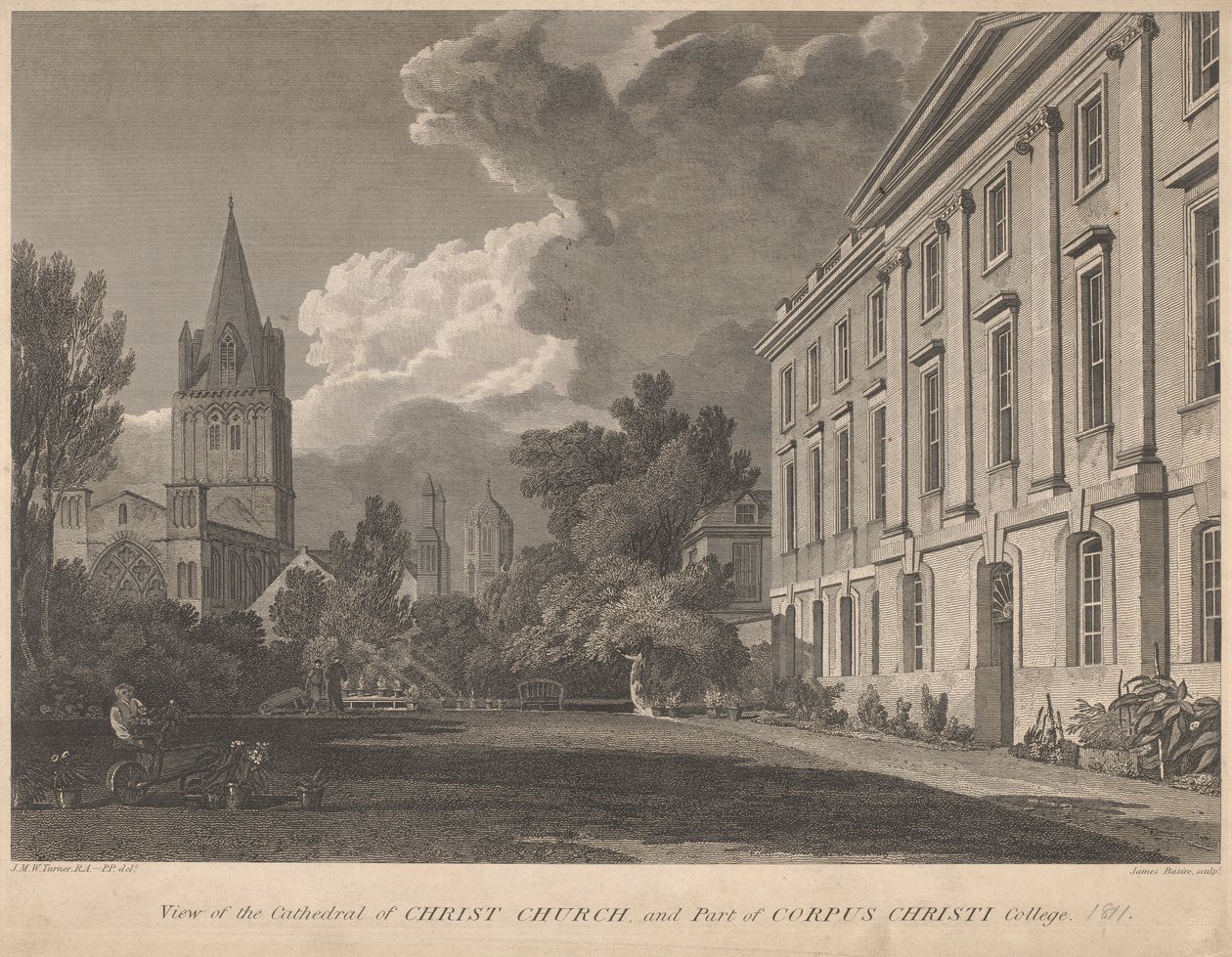 Vista de la catedral de Christ Church y parte del Corpus Christi College de James Basire