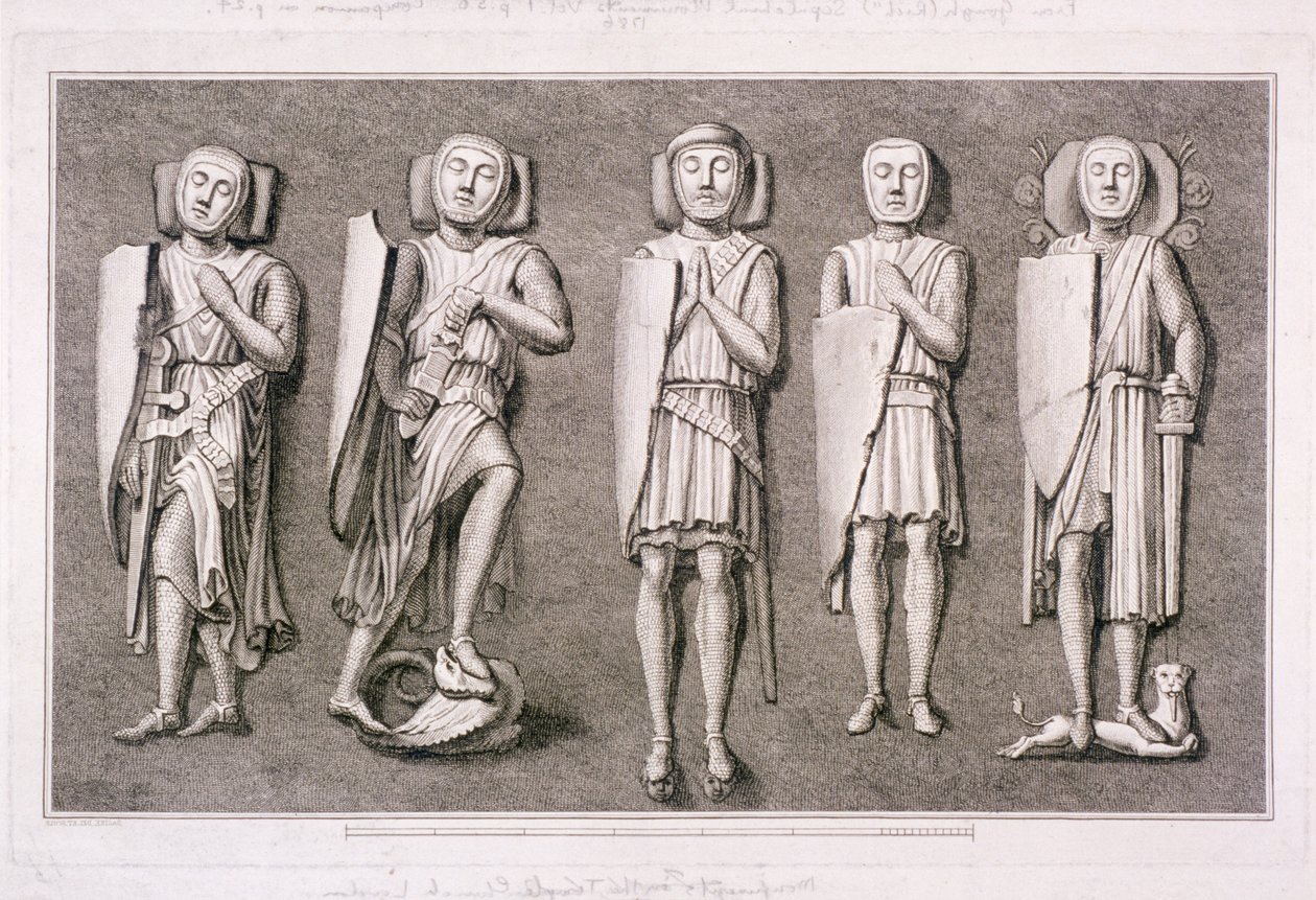 Cinco efigies de caballeros de la Iglesia del Temple, Londres, 1786 de James Basire I