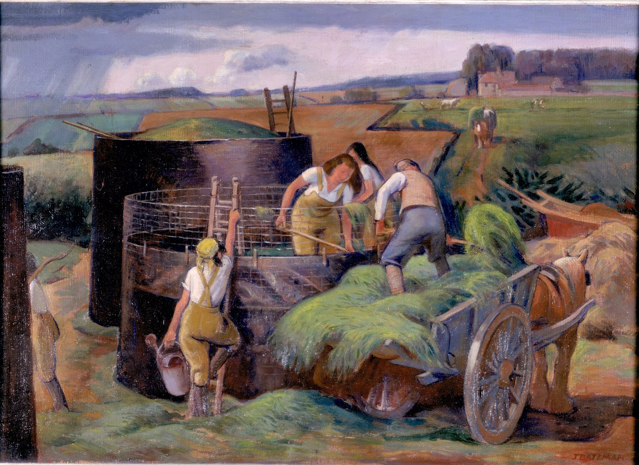 Ensilaje, c.1940 (óleo sobre lienzo) de James Bateman