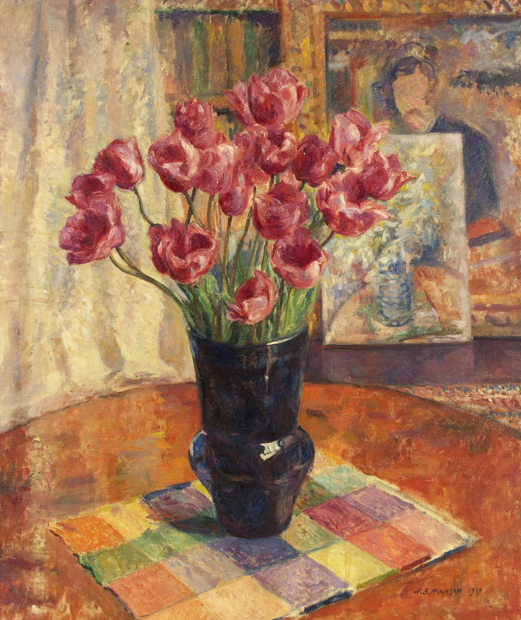 Tulipanes en un cuenco azul de James Bolivar Manson