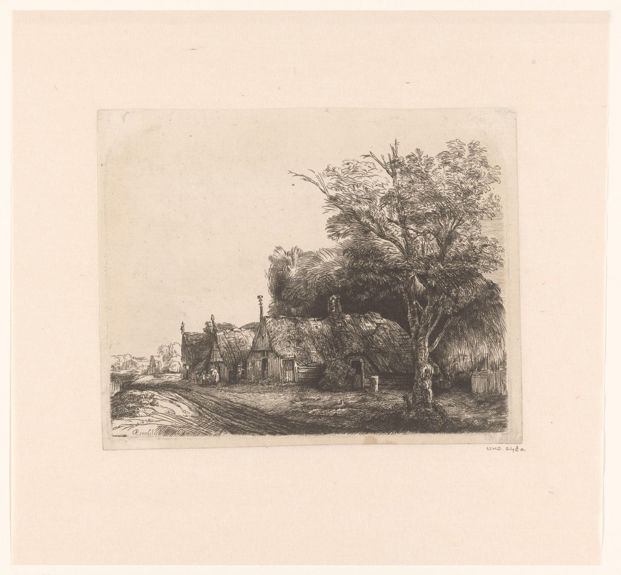 Paisaje con tres casas de campo a dos aguas junto a una carretera de James Bretherton