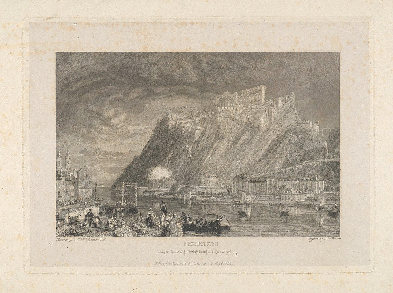 Ehenbreitstein, durante la demolición de la fortaleza en 1817 desde el muelle de Coblentz. de James C. Allen
