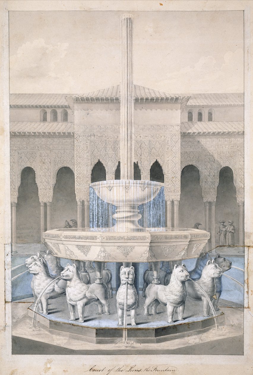 Fuente en el Patio de los Leones, Alhambra, de The Arabian Antiquities of Spain, publicado 1815 de James Cavanagh Murphy
