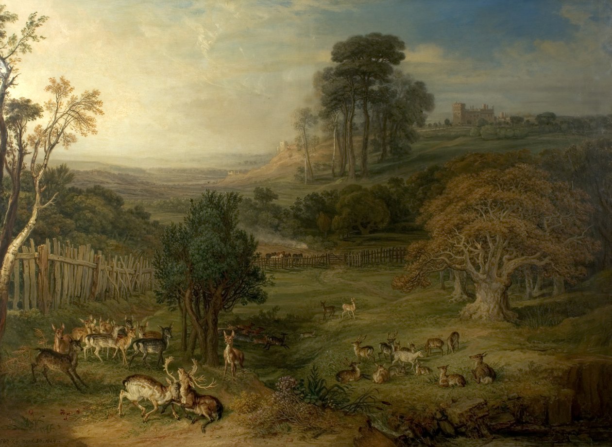 Una mañana rocosa (El duelo de los ciervos), 1849 de James Charles Ward