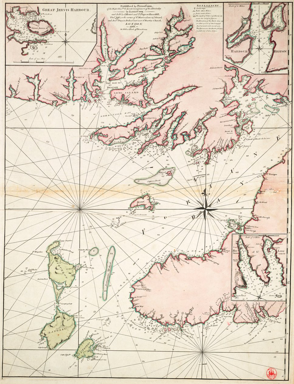 Parte de la costa sur de Terranova, incluida la bahía Fortune de James Cook