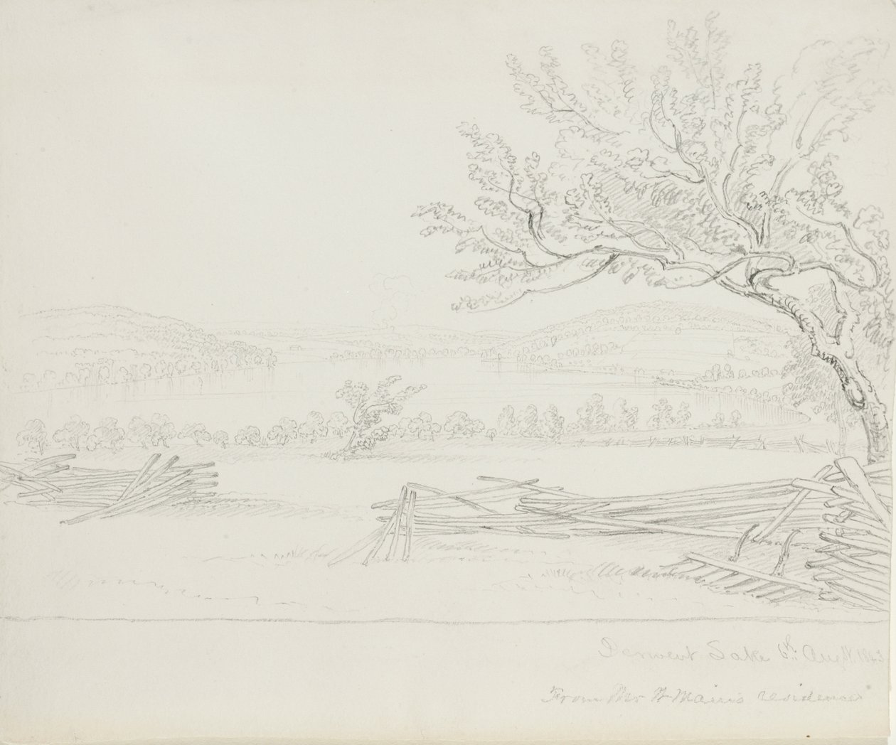 Lago Derwent desde la residencia del Sr. W. Mains, 1843 de James David Smillie