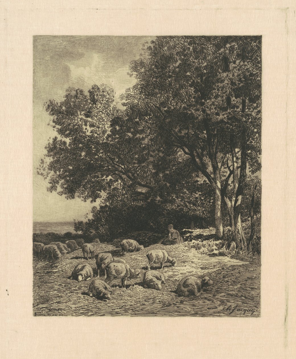Paisaje con ovejas de James David Smillie, after Charles Émile Jacque