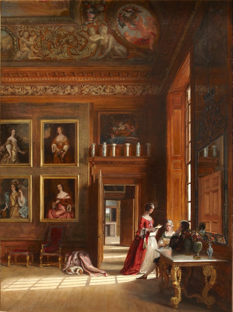 Vista romántica de la Gran Cámara del Rey con un grupo de personas en traje del siglo XVII, c.1703-05 (óleo sobre lienzo) de James Digman Wingfield