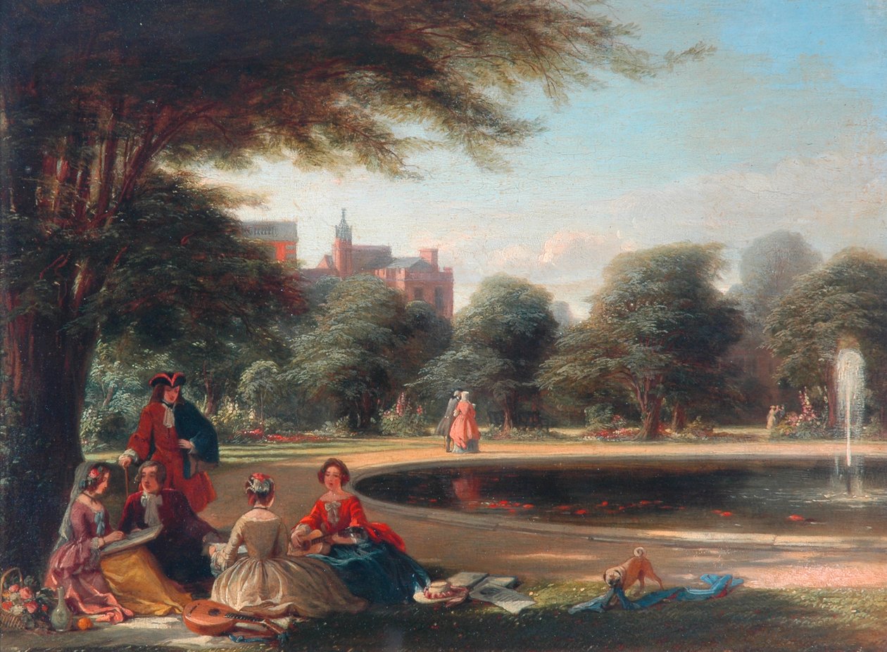 Hampton Court, la fuente (óleo sobre tabla) de James Digman Wingfield