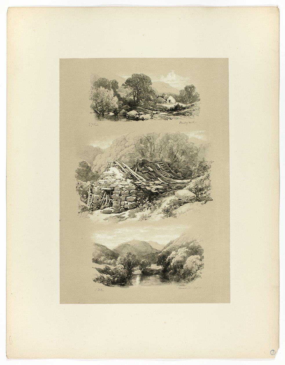 Pandy Mill, Church Pool, y otro tema, de Picturesque Selections de James Duffield Harding