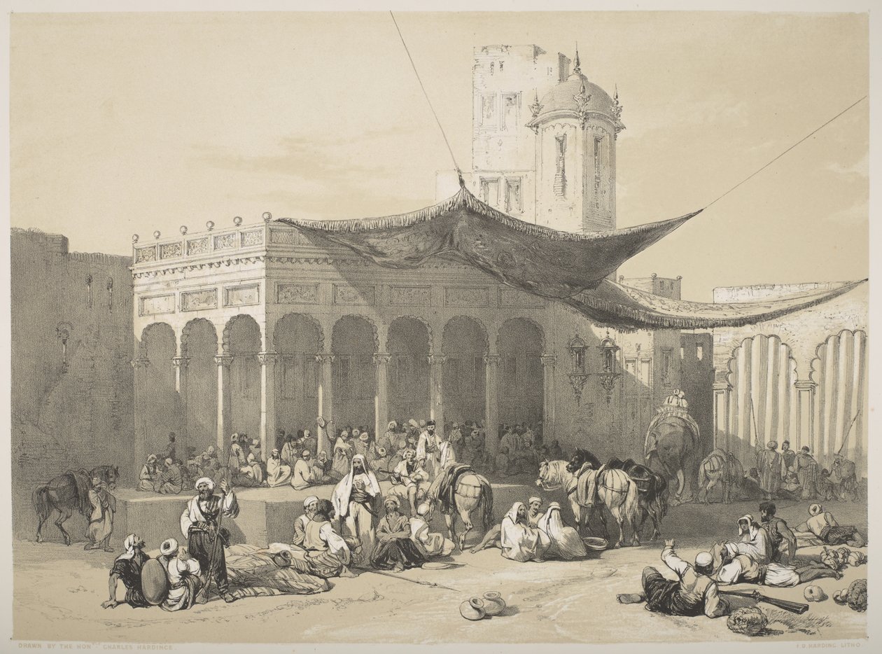Punjabi: soldados sij recibiendo su paga en el Royal Darbar, Lahore de James Duffield Harding