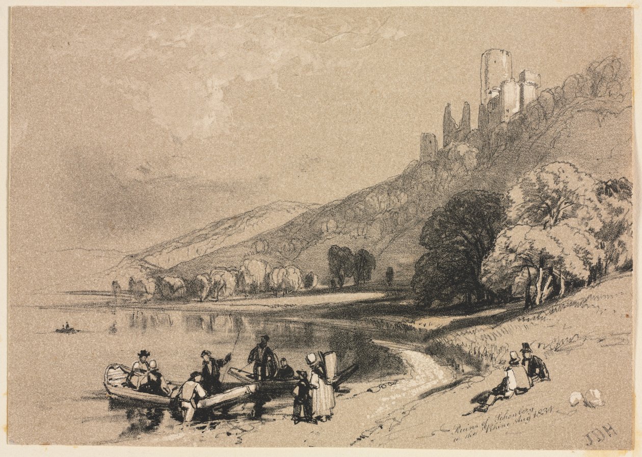 Bocetos en casa y en el extranjero: Ruinas de Schonberg en el Rin, 1834 de James Duffield Harding
