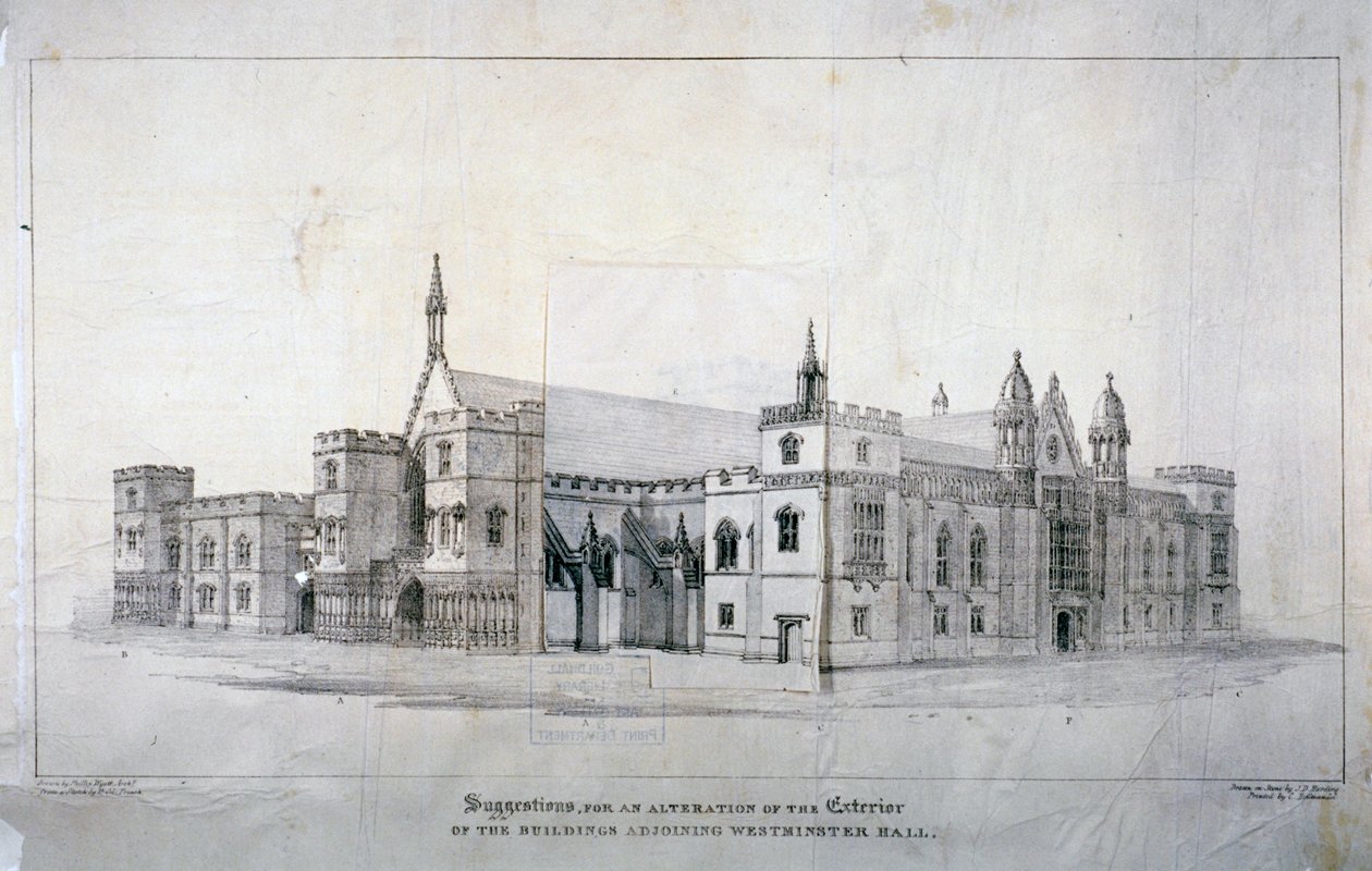 Sugerencias para alteraciones en los edificios adyacentes al Westminster Hall, Londres, c. 1825 de James Duffield Harding