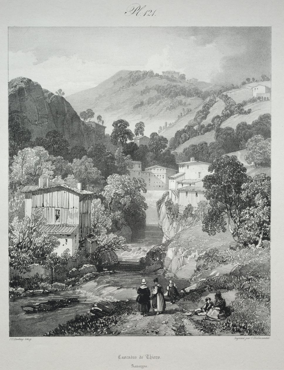 Viajes pintorescos y románticos en la antigua Francia. Auvernia: Cascadas de Thiers de James Duffield Harding