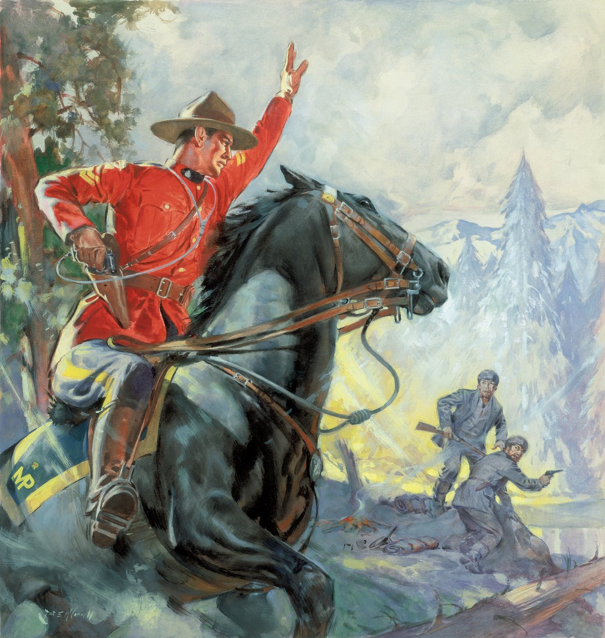 Canadian Mounties (gouache sobre papel) de James Edwin McConnell
