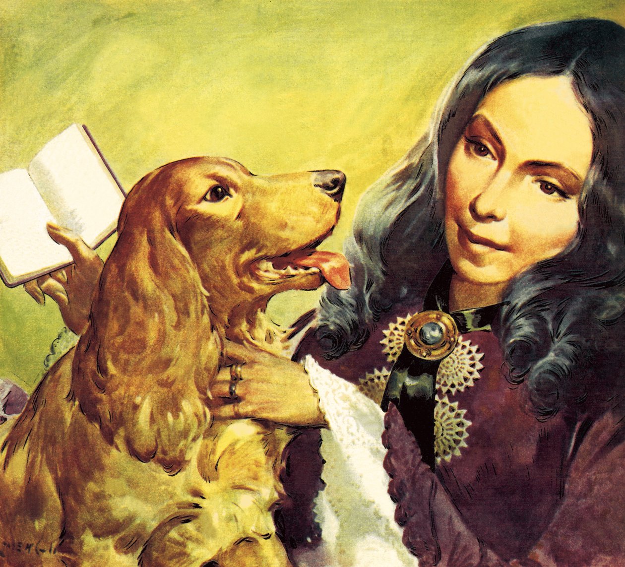 Elizabeth Barrett Browning y su cocker spaniel Flush de James Edwin McConnell