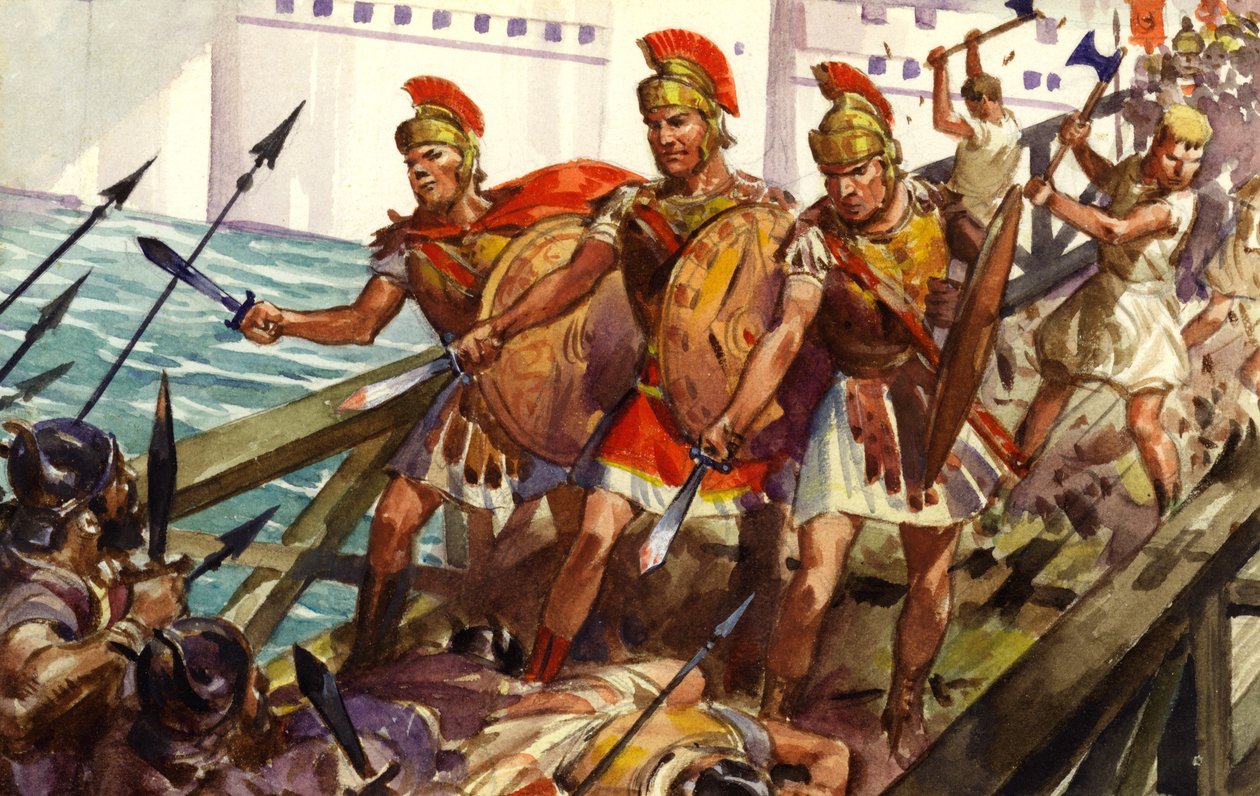 Horacio Cocles defendiendo el Pons Sublicius (gouache sobre papel) de James Edwin McConnell