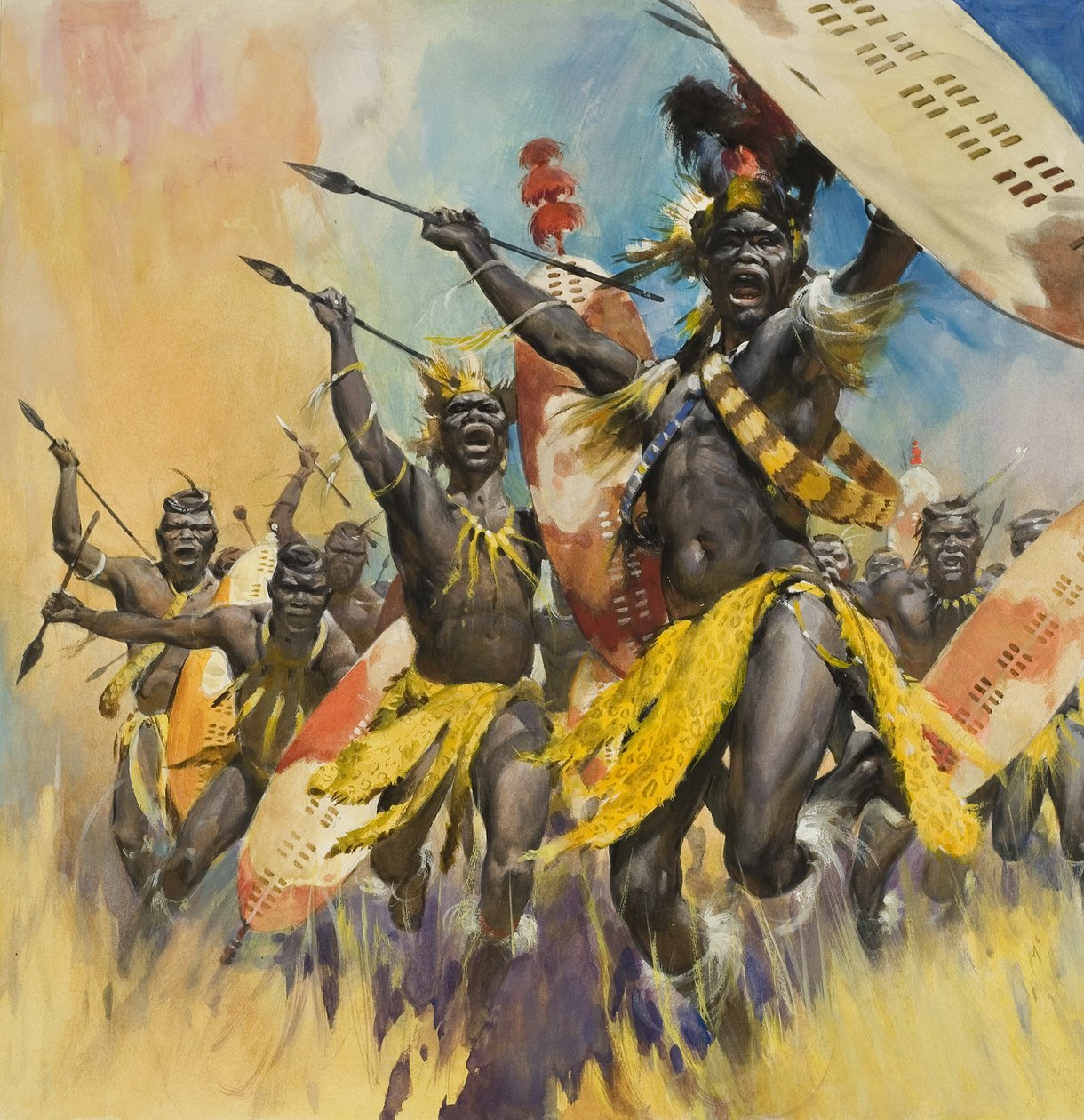 Guerreros zulúes (gouache sobre papel) de James Edwin McConnell