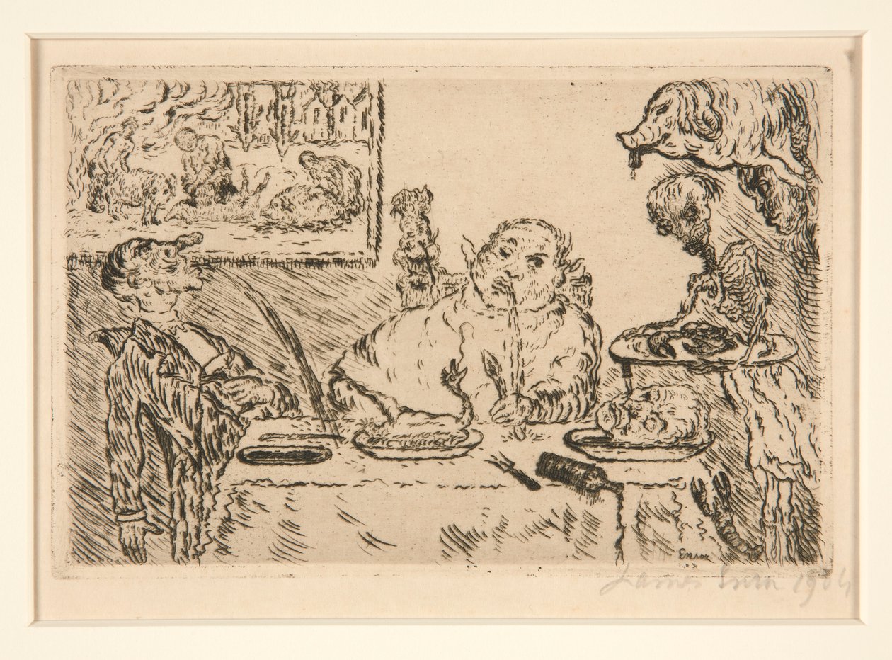 La gourmandise (Glotonería), del portafolio Les p?ch?s capitaux (Los pecados capitales) de James Ensor
